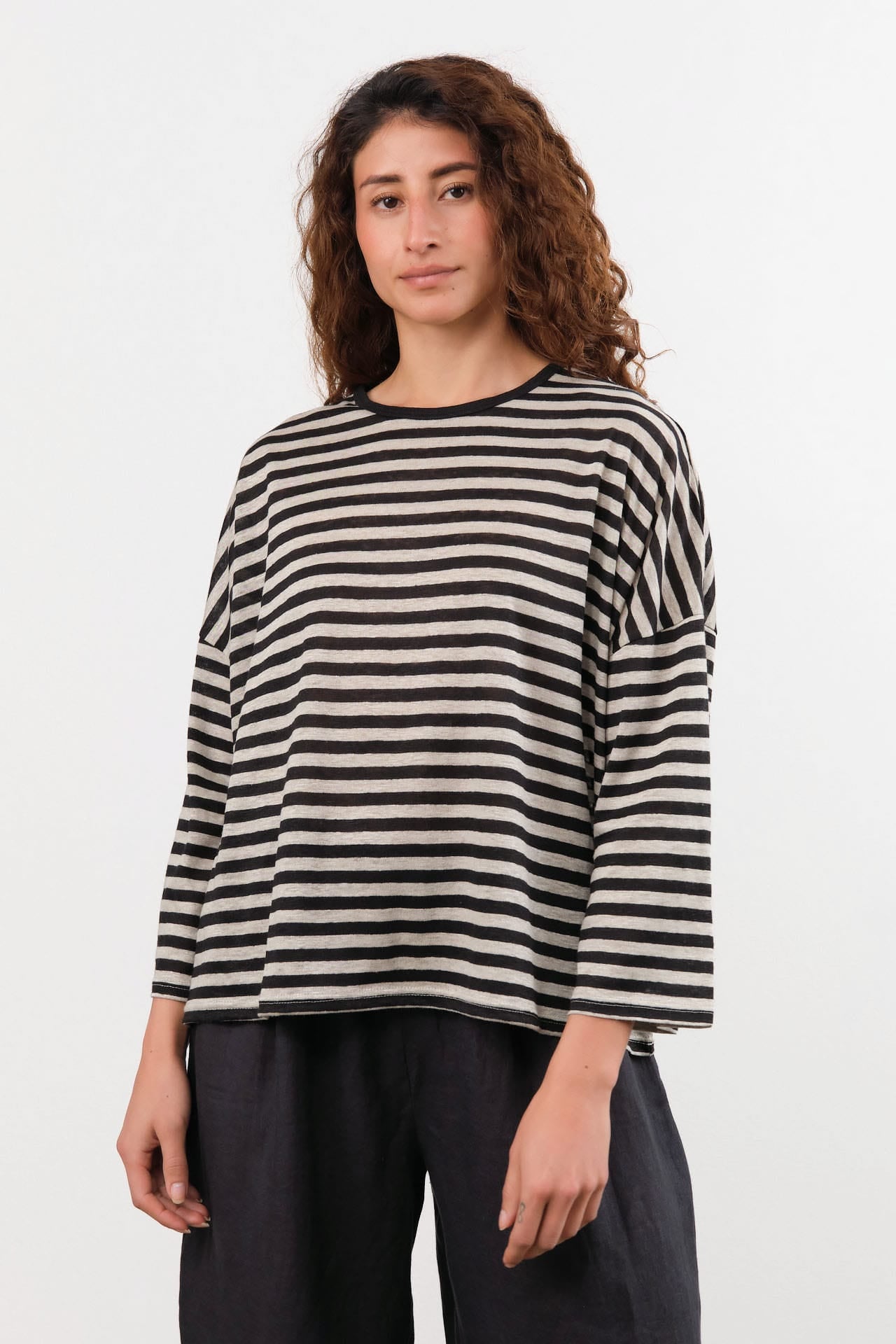 Ichi Antiquities Apparel Womens Sweaters Linen Pullover Stripe / One Size