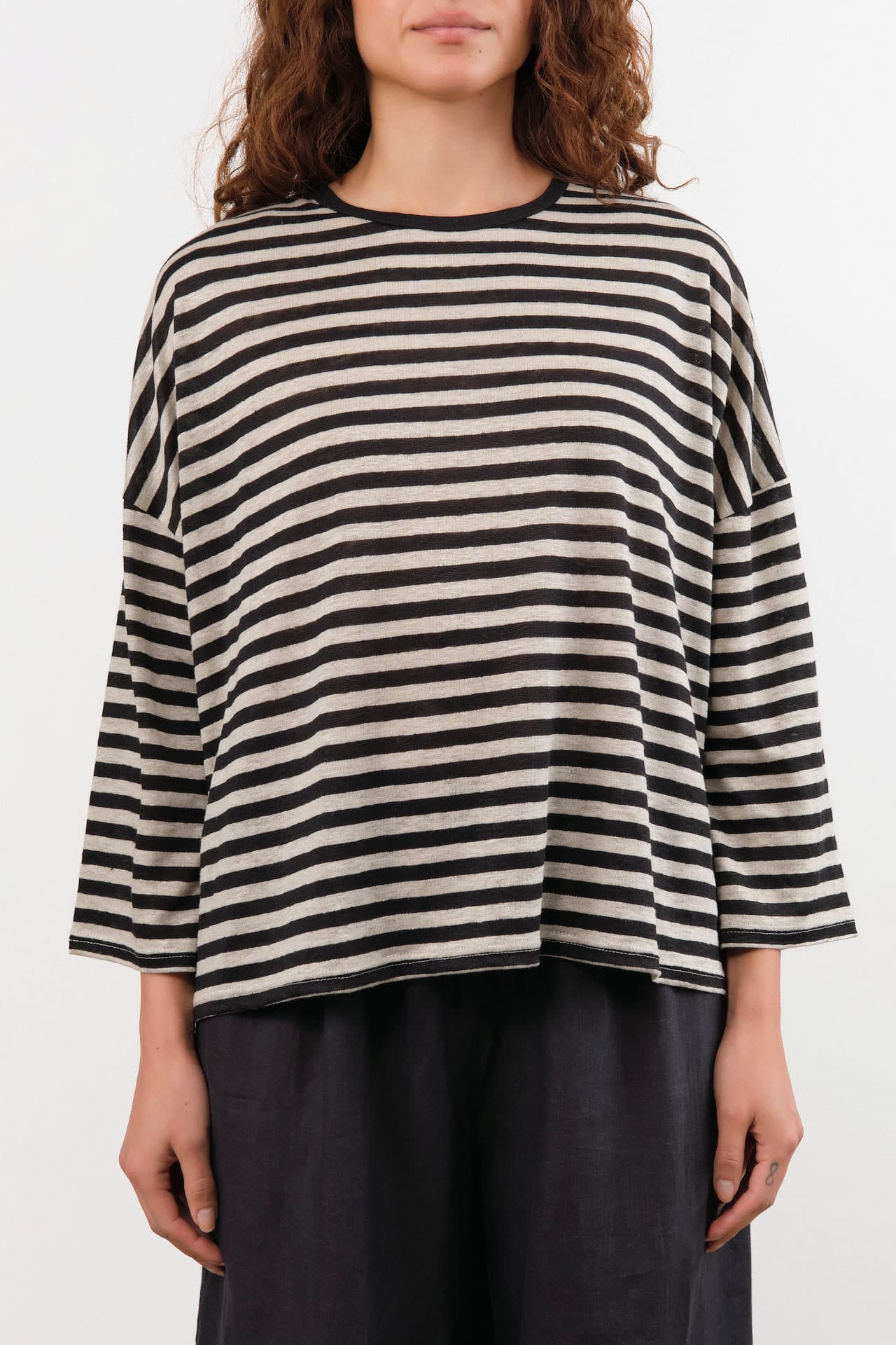 Ichi Antiquities Apparel Womens Sweaters Linen Pullover Stripe / One Size