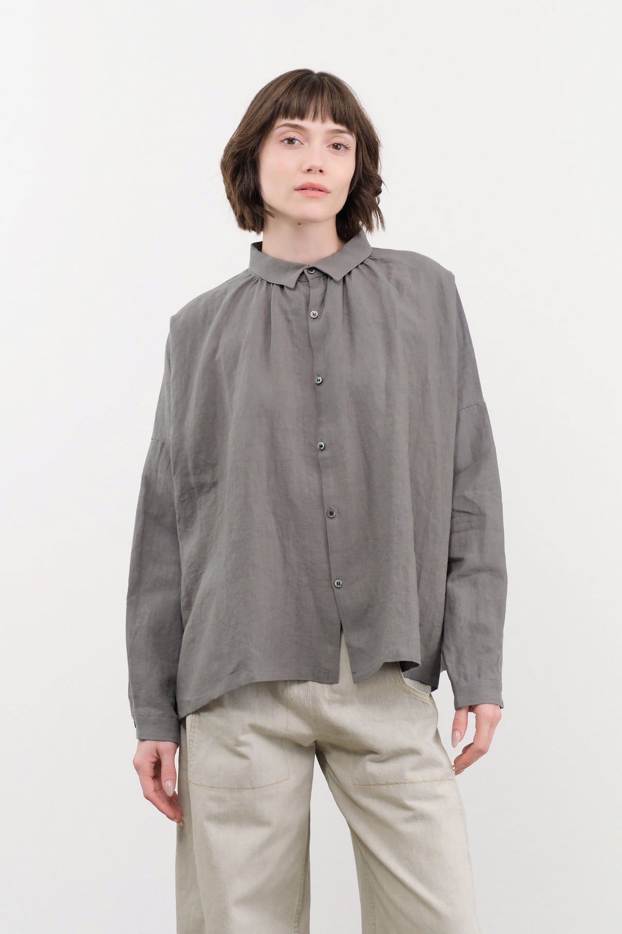 Ichi Antiquities Apparel Womens Blouses Linen Shirt Khaki / One Size