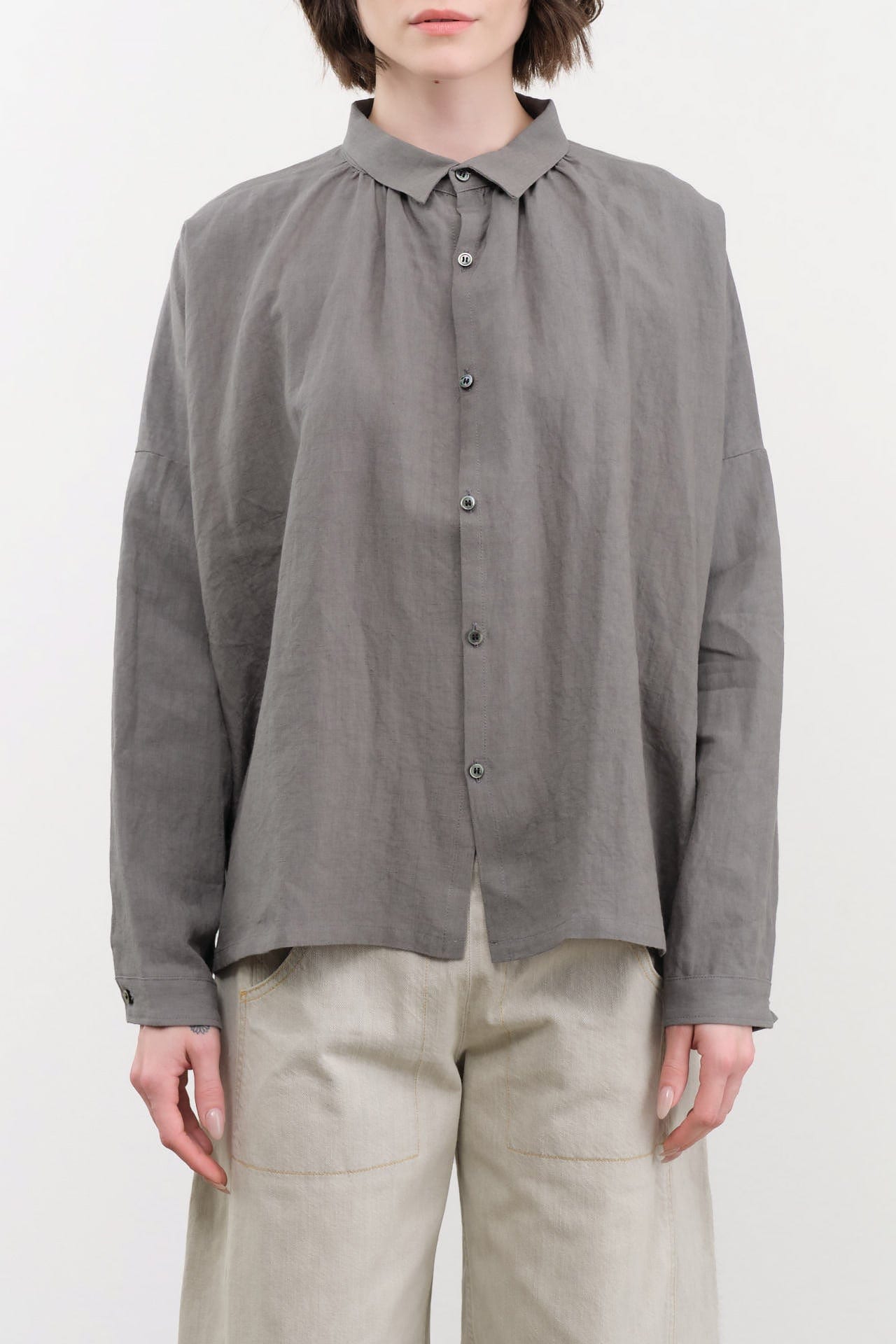 Ichi Antiquities Apparel Womens Blouses Linen Shirt Khaki / One Size