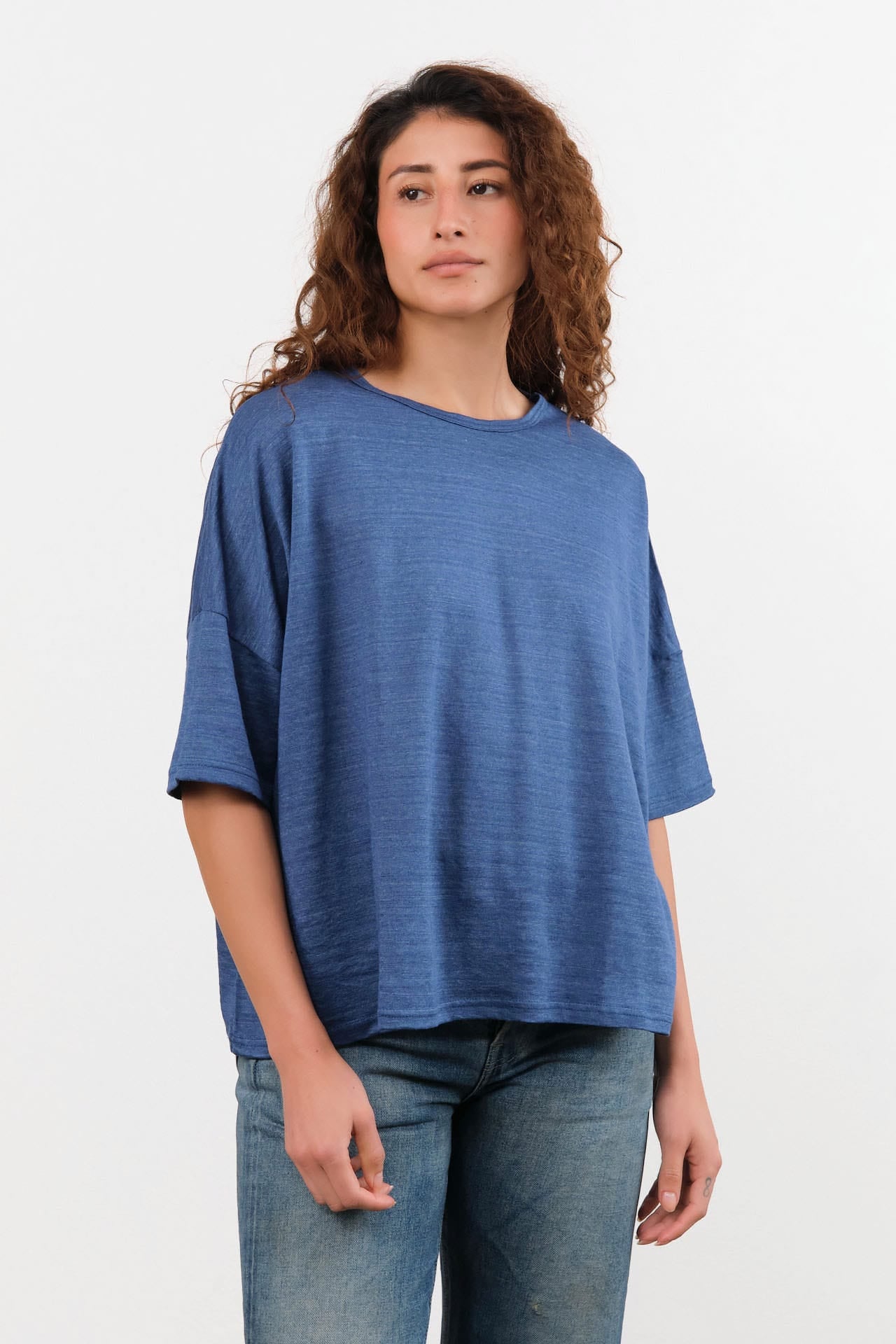 Ichi Antiquities Apparel Womens Blouses Short Sleeve Pullover in Blue Blue / One Size