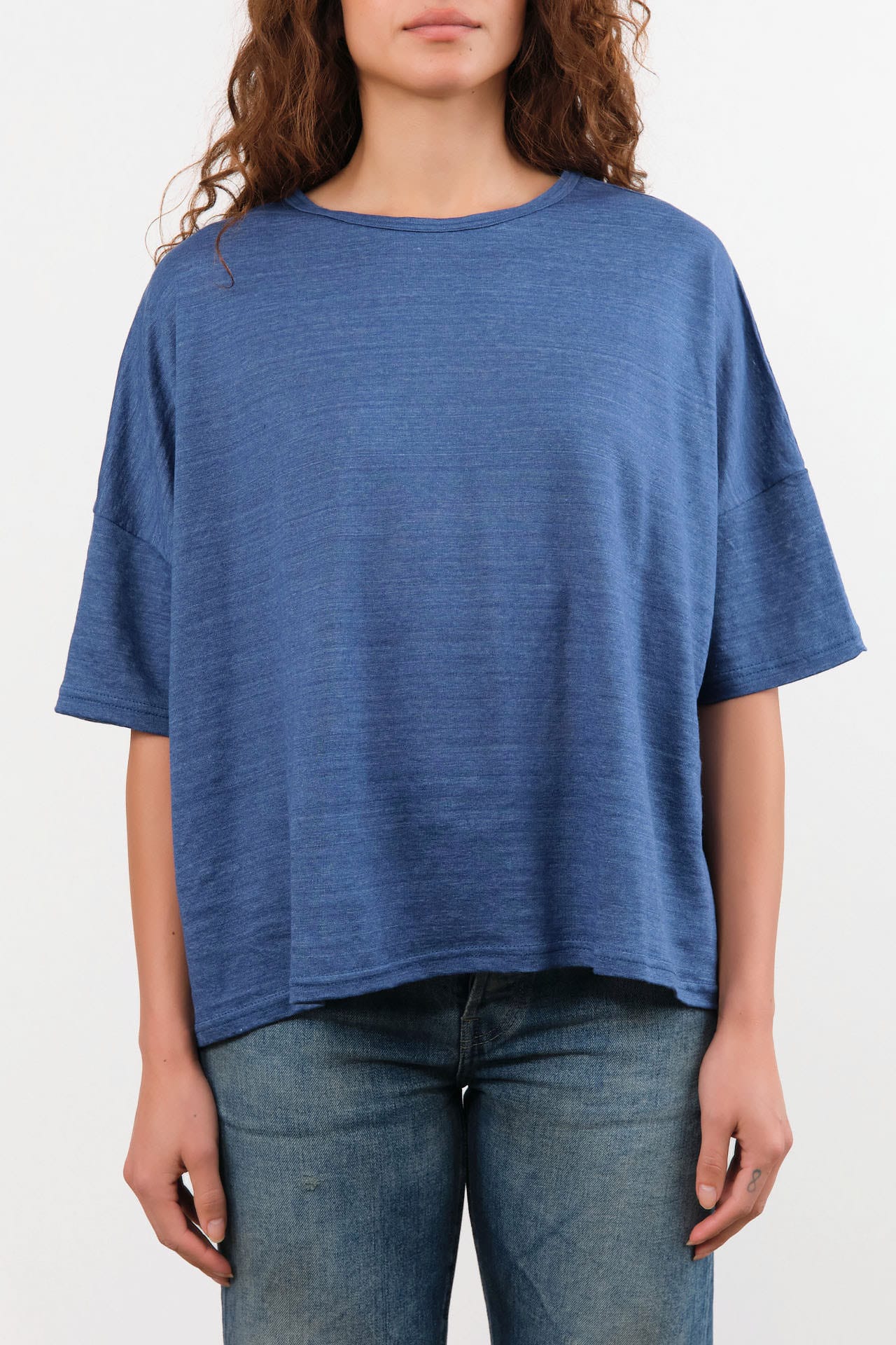 Ichi Antiquities Apparel Womens Blouses Short Sleeve Pullover in Blue Blue / One Size