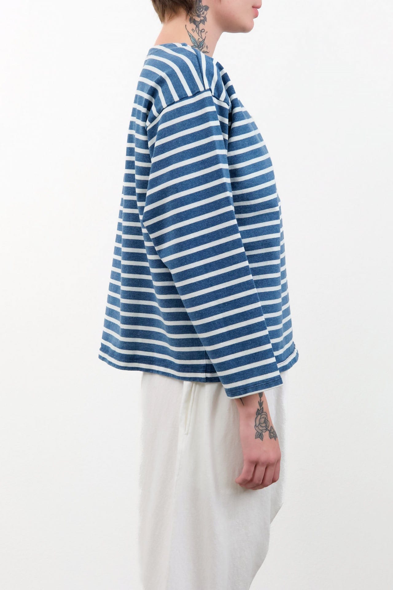 Ichi Antiquities Apparel Womens Blouses Stripe Cardigan in Blue Blue x White / One Size