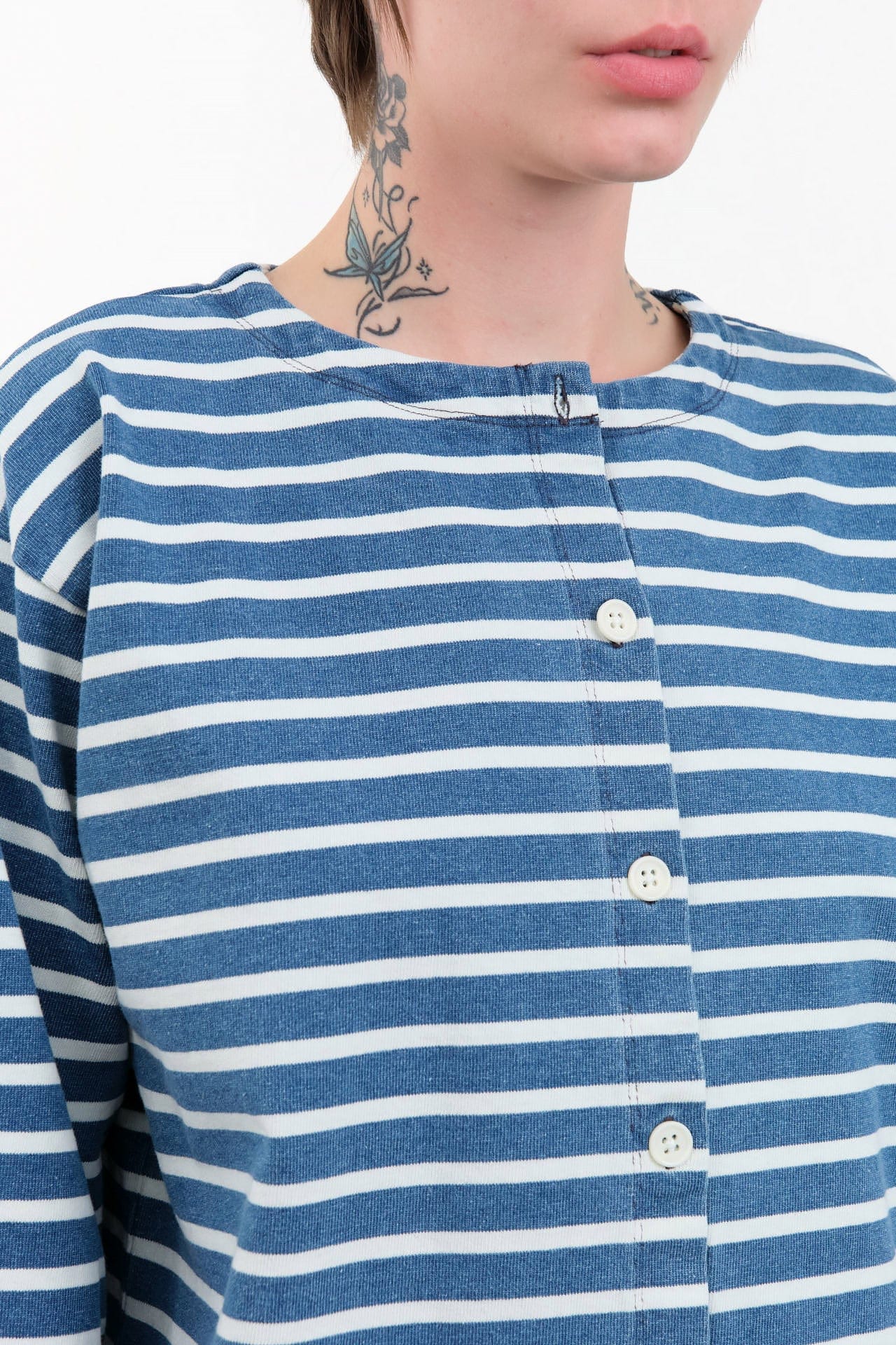 Ichi Antiquities Apparel Womens Blouses Stripe Cardigan in Blue Blue x White / One Size