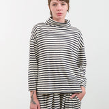 Ichi Antiquities Apparel Womens Lounge Stripe Knit Turtle Neck Navy / One Size