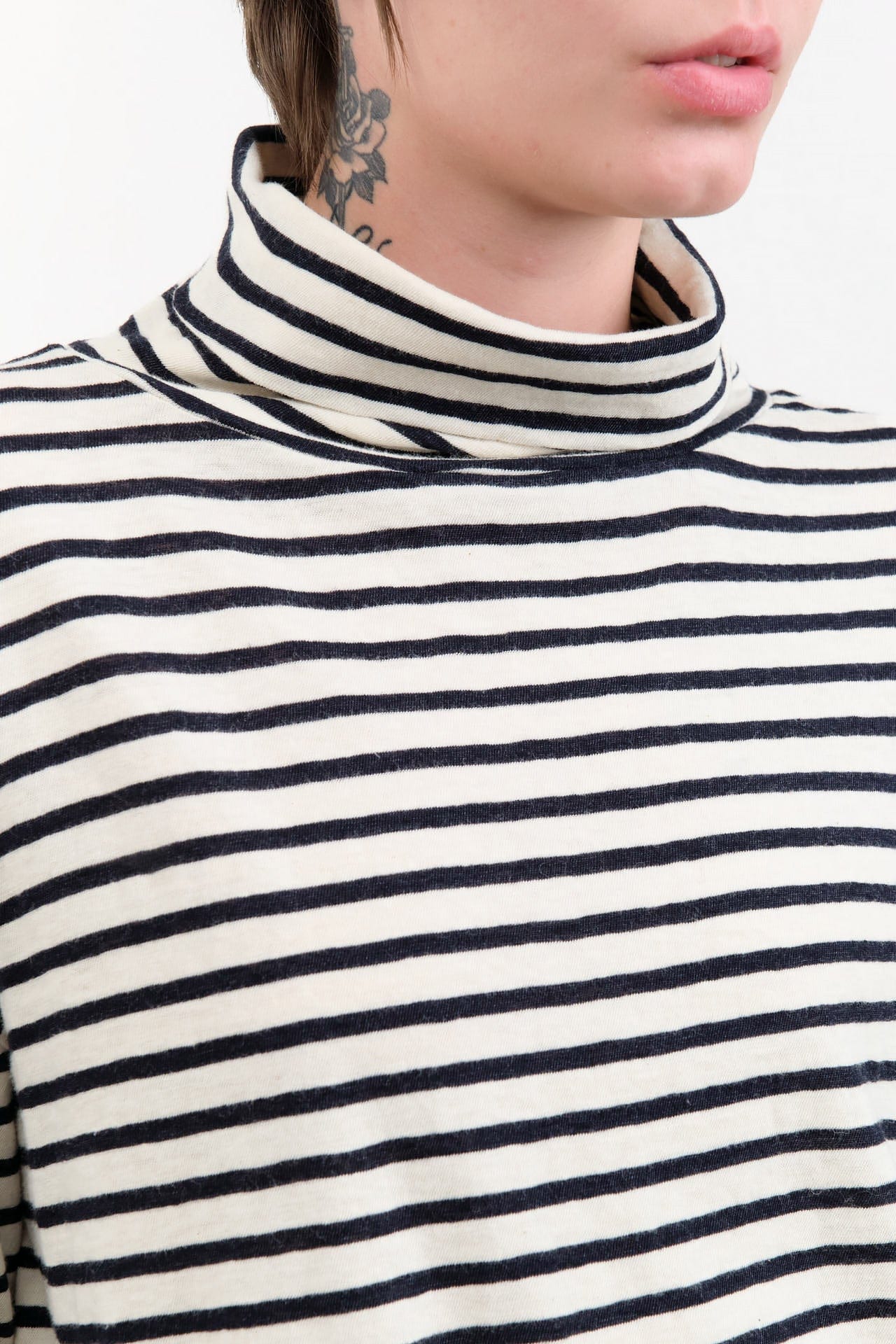 Ichi Antiquities Apparel Womens Lounge Stripe Knit Turtle Neck Navy / One Size