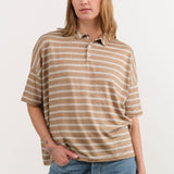 Ichi Antiquities Apparel Womens Blouses Stripe Polo Shirt in Beige Beige x Natural / One Size