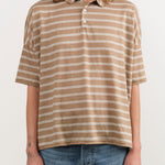 Ichi Antiquities Apparel Womens Blouses Stripe Polo Shirt in Beige Beige x Natural / One Size