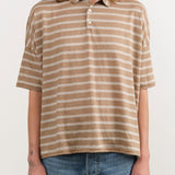 Ichi Antiquities Apparel Womens Blouses Stripe Polo Shirt in Beige Beige x Natural / One Size