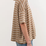 Ichi Antiquities Apparel Womens Blouses Stripe Polo Shirt in Beige Beige x Natural / One Size