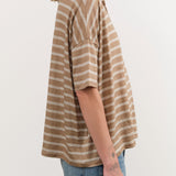 Ichi Antiquities Apparel Womens Blouses Stripe Polo Shirt in Beige Beige x Natural / One Size