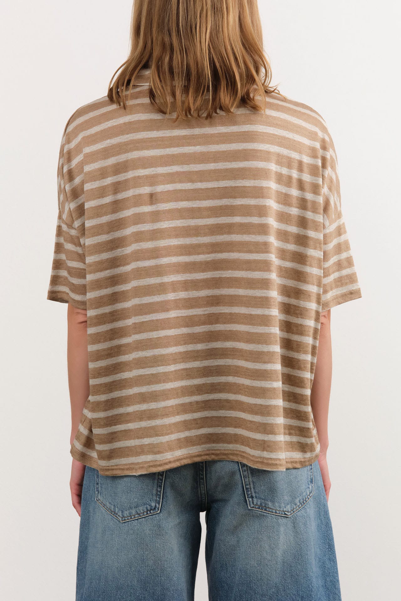 Ichi Antiquities Apparel Womens Blouses Stripe Polo Shirt in Beige Beige x Natural / One Size