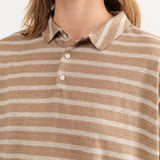 Ichi Antiquities Apparel Womens Blouses Stripe Polo Shirt in Beige Beige x Natural / One Size