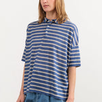 Ichi Antiquities Apparel Womens Blouses Stripe Polo Shirt in Blue Blue x Natural / One Size