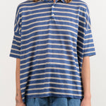 Ichi Antiquities Apparel Womens Blouses Stripe Polo Shirt in Blue Blue x Natural / One Size