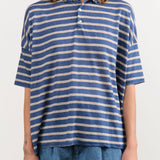 Ichi Antiquities Apparel Womens Blouses Stripe Polo Shirt in Blue Blue x Natural / One Size