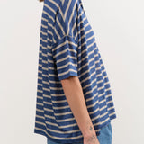 Ichi Antiquities Apparel Womens Blouses Stripe Polo Shirt in Blue Blue x Natural / One Size