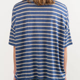 Ichi Antiquities Apparel Womens Blouses Stripe Polo Shirt in Blue Blue x Natural / One Size