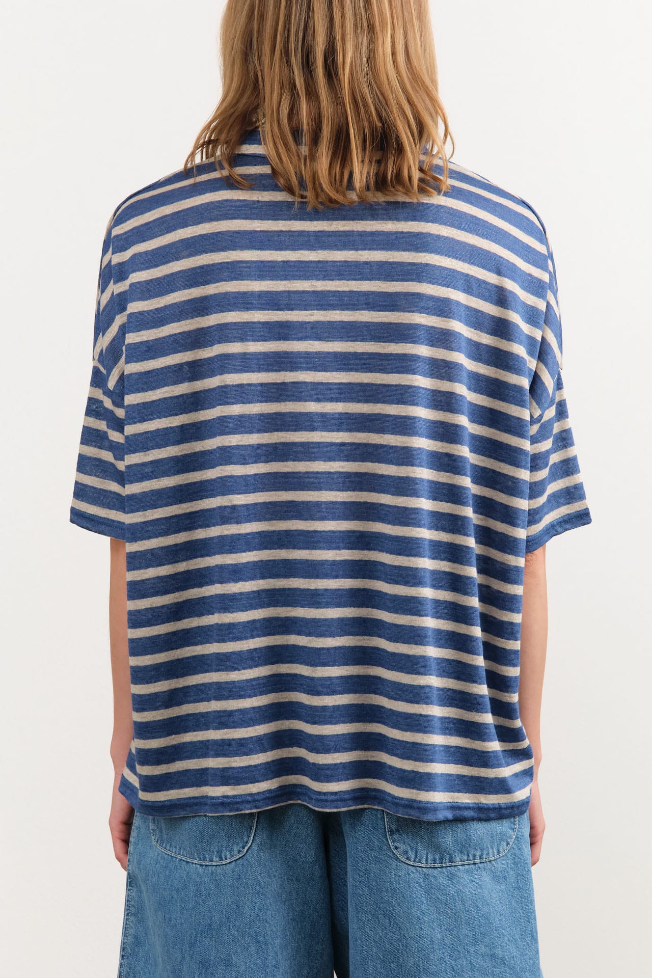 Ichi Antiquities Apparel Womens Blouses Stripe Polo Shirt in Blue Blue x Natural / One Size