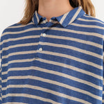 Ichi Antiquities Apparel Womens Blouses Stripe Polo Shirt in Blue Blue x Natural / One Size