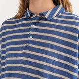 Ichi Antiquities Apparel Womens Blouses Stripe Polo Shirt in Blue Blue x Natural / One Size