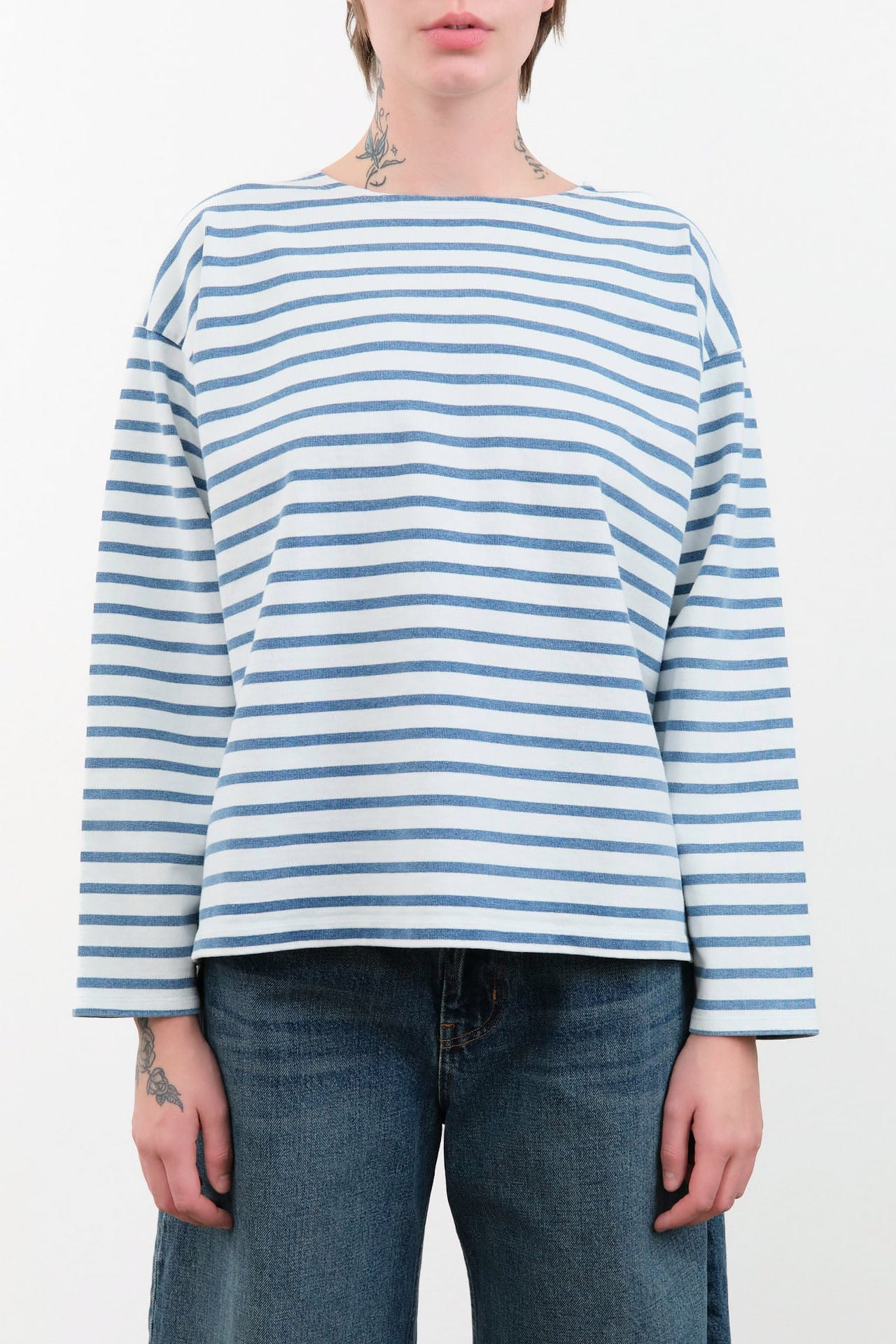 Ichi Antiquities Apparel Womens Blouses Stripe Pullover in White White x Blue / One Size