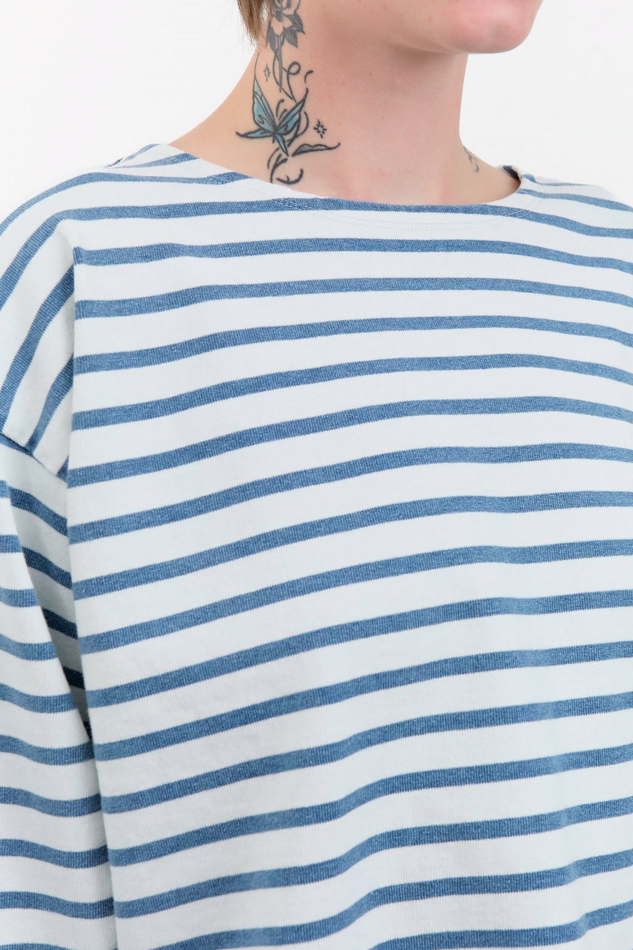 Ichi Antiquities Apparel Womens Blouses Stripe Pullover in White White x Blue / One Size