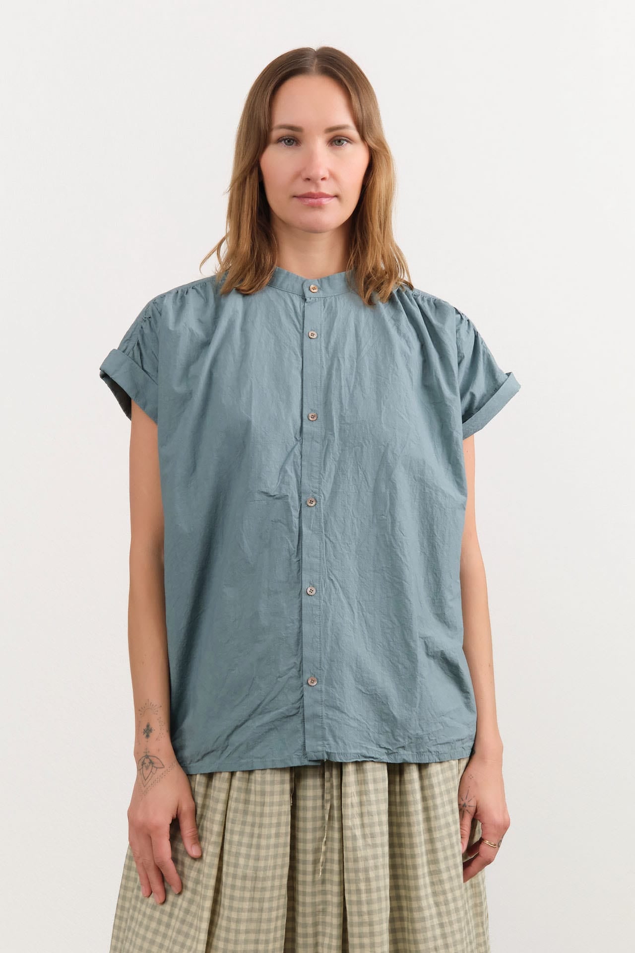Ichi Antiquities Apparel Womens Blouses Typewriter Shirt Ice Blue / One Size