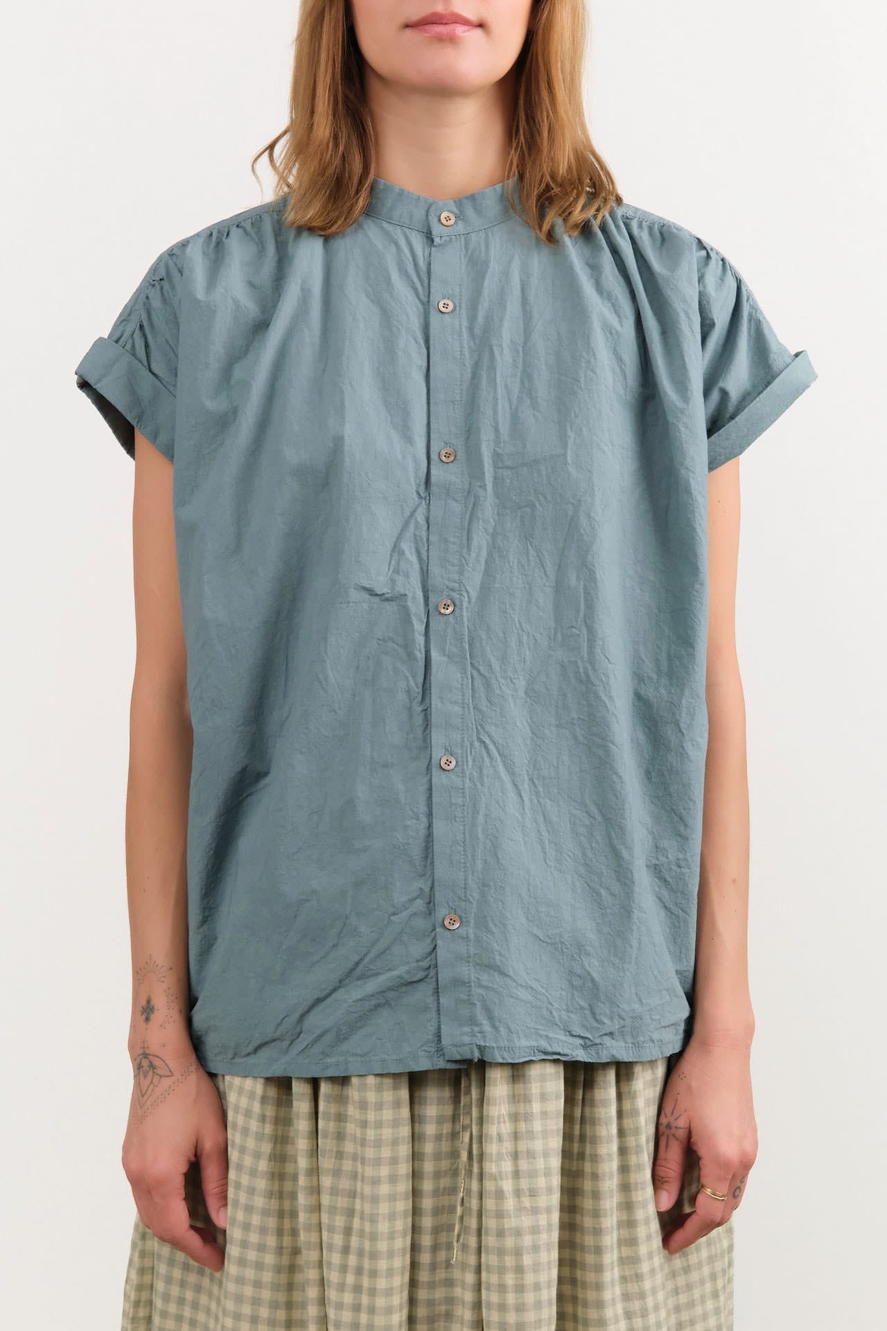 Ichi Antiquities Apparel Womens Blouses Typewriter Shirt Ice Blue / One Size