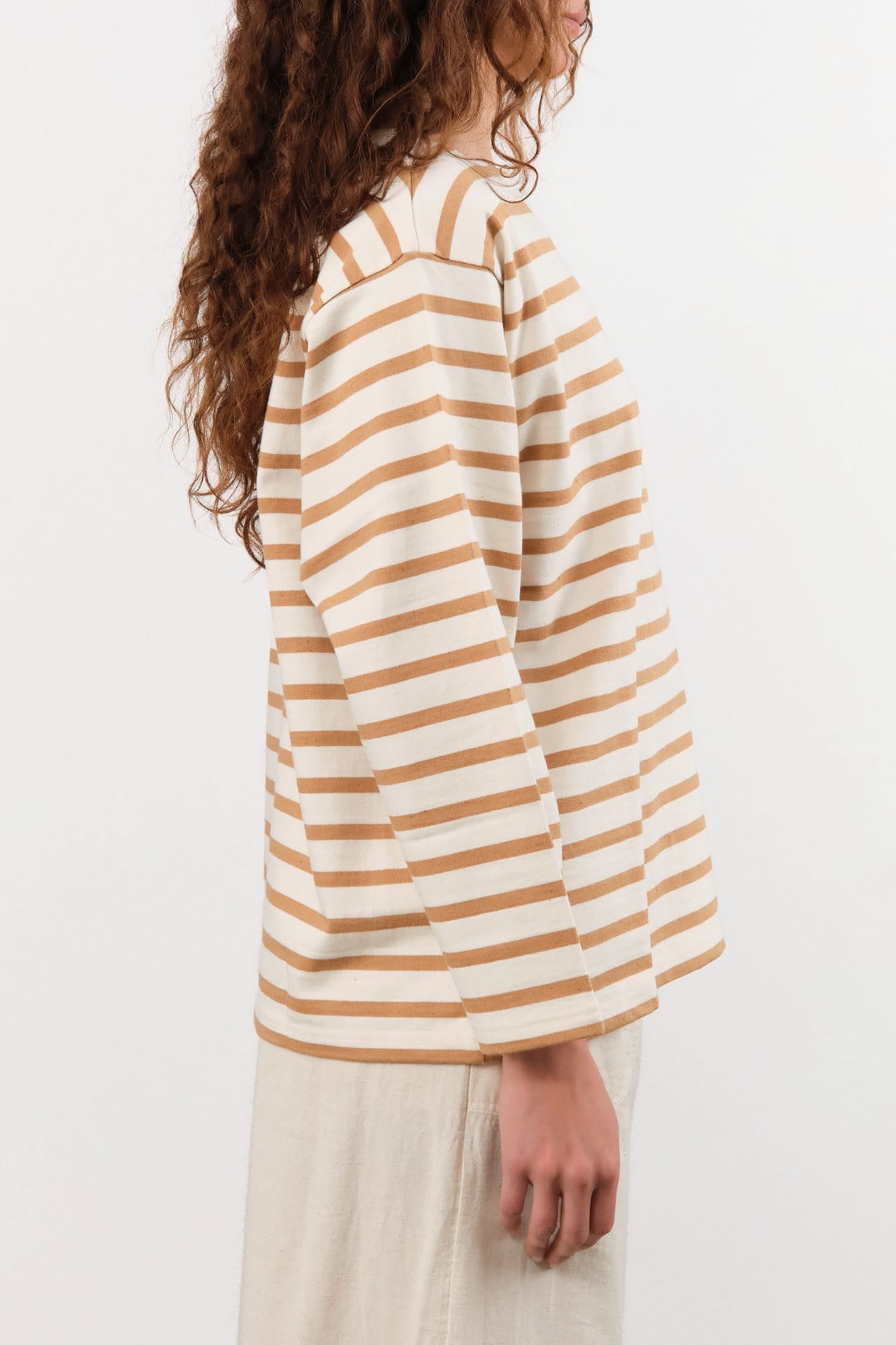 Ichi Antiquities Apparel Womens Blouses Undyed Stripe Pullover Natural x Camel / One Size