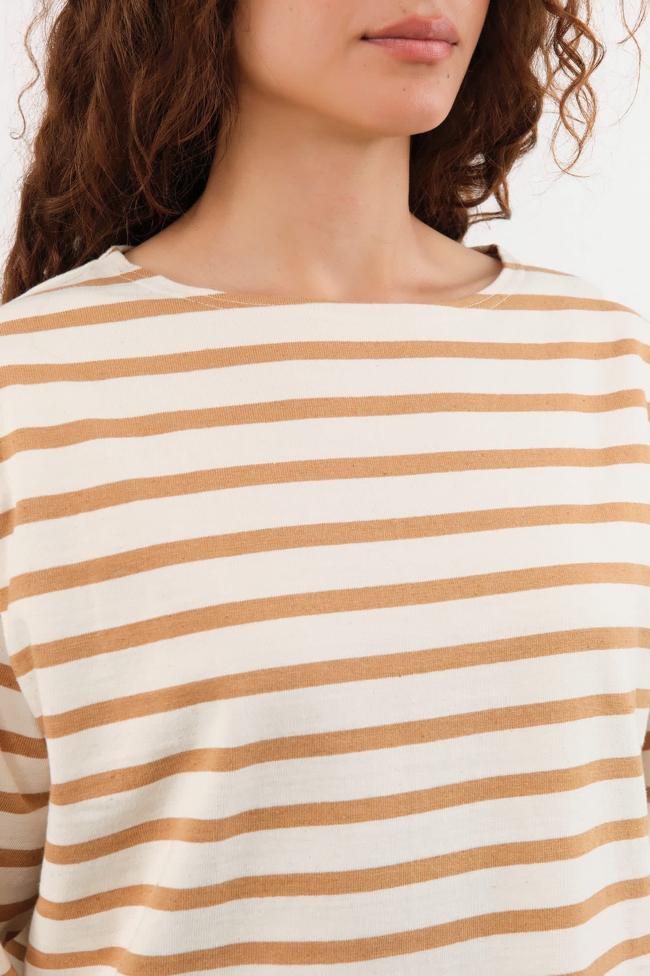 Ichi Antiquities Apparel Womens Blouses Undyed Stripe Pullover Natural x Camel / One Size