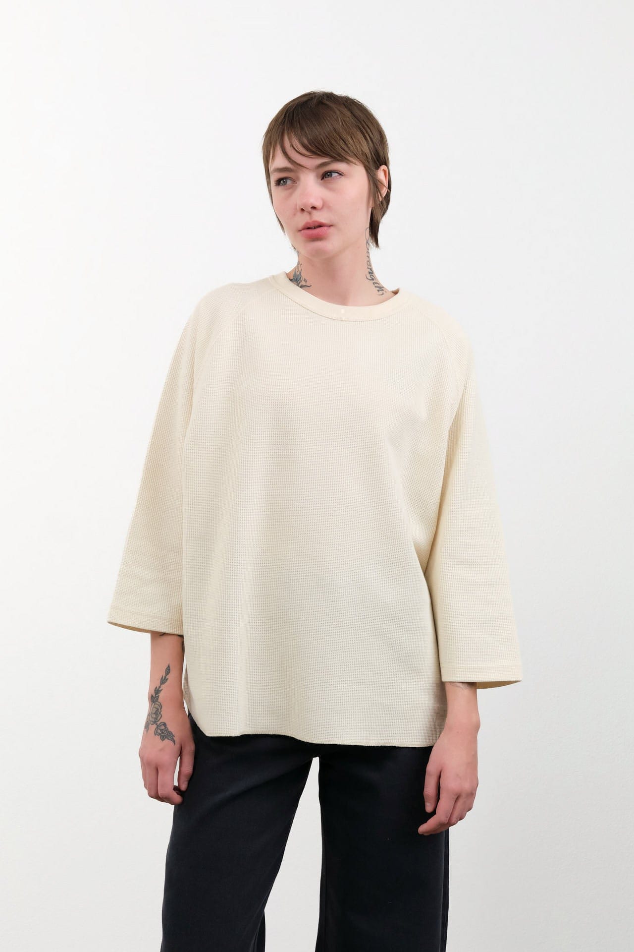 Ichi Antiquities Apparel Womens Blouses Undyed Waffle Pullover Natural / One Size
