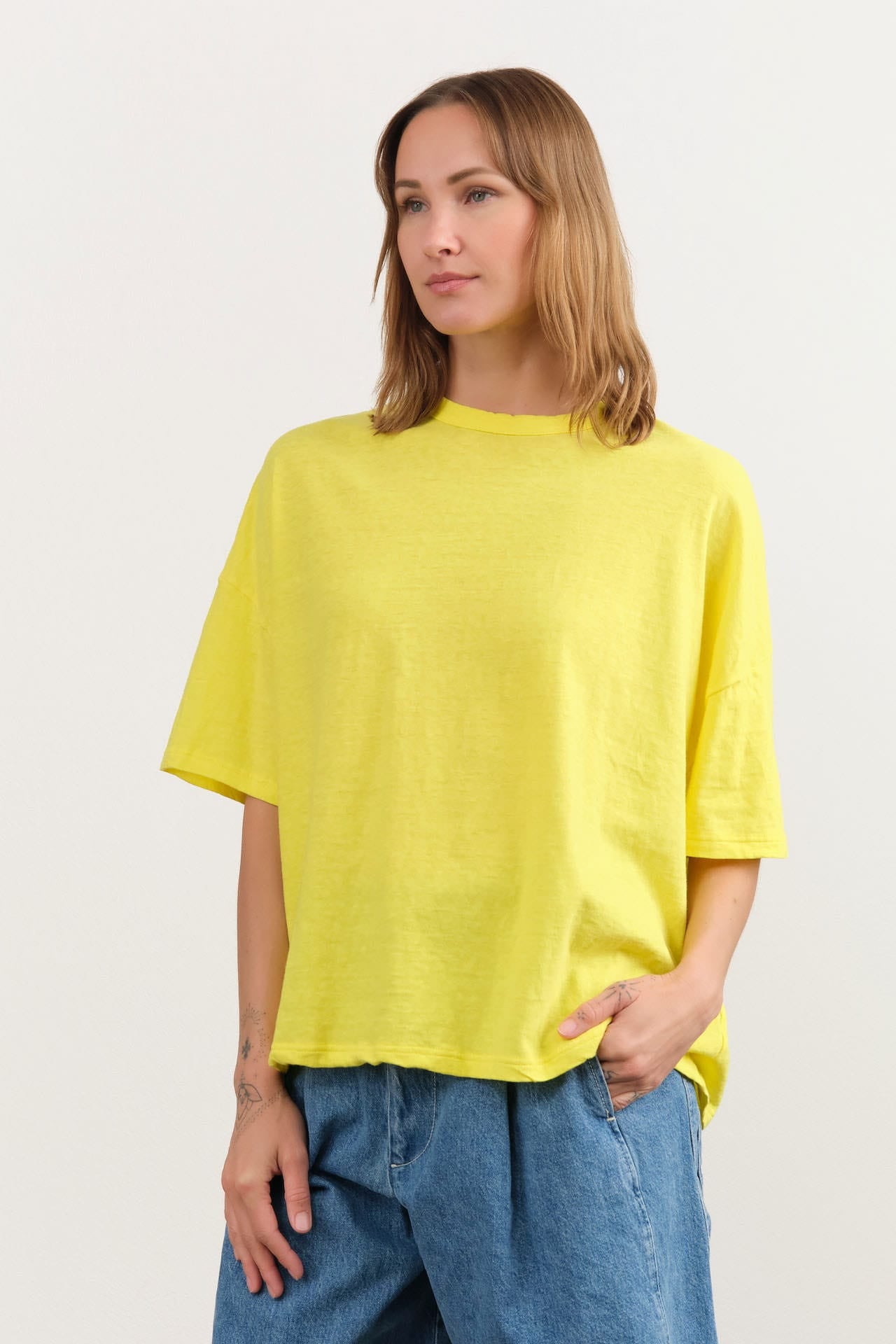 Ichi Antiquities Apparel Womens Tees Wide Knit T-Shirt in Yellow Yellow / One Size