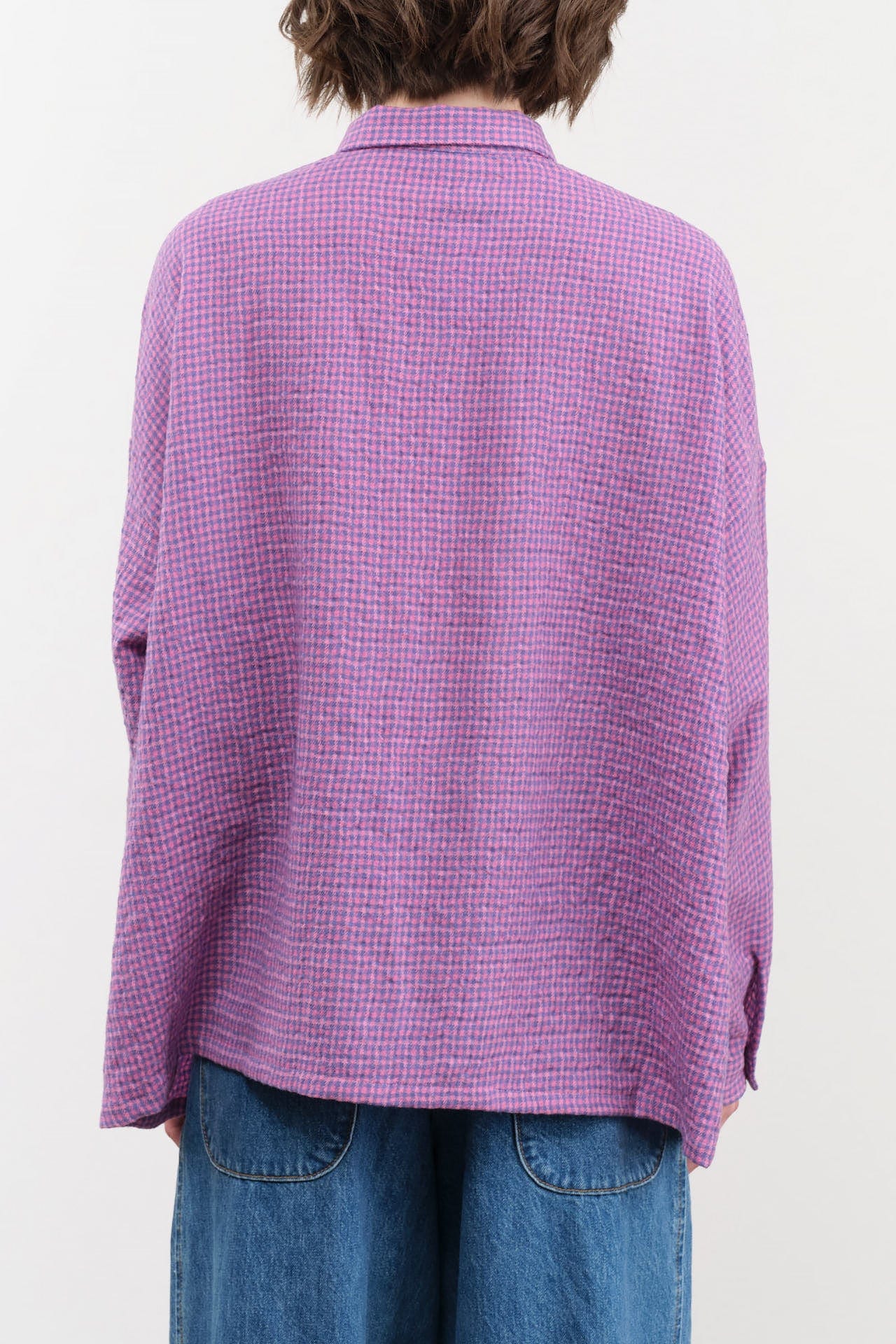 Ichi Antiquities Apparel Womens Blouses Wool Cotton Gingham Shirt Pink x Blue / One Size