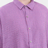 Ichi Antiquities Apparel Womens Blouses Wool Cotton Gingham Shirt Pink x Blue / One Size