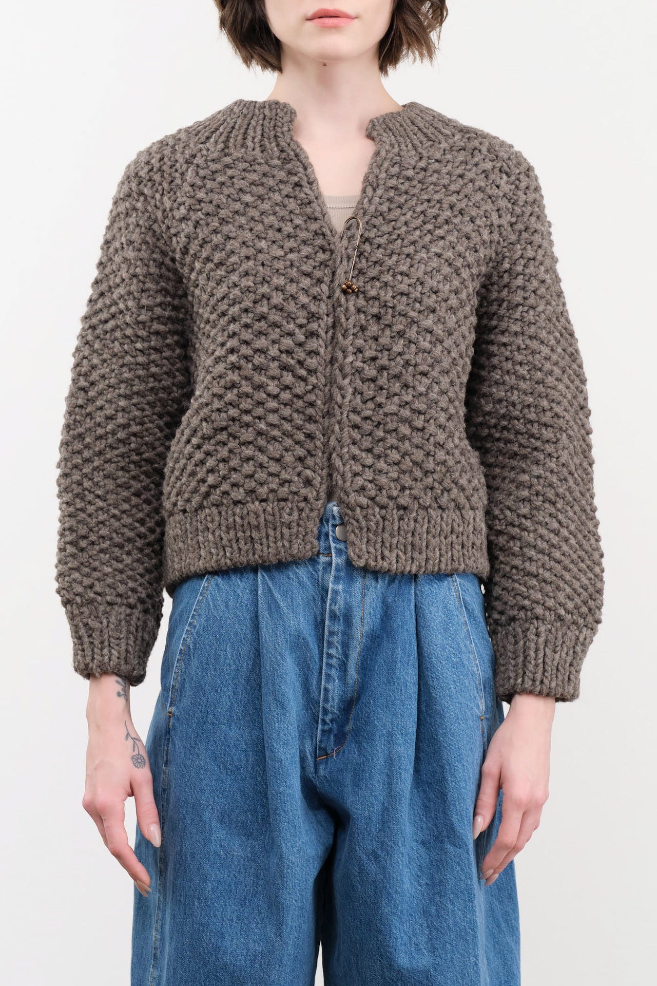 Ichi Antiquities Apparel Womens Sweaters Wool Hand Knit Cardigan Gray / One Size