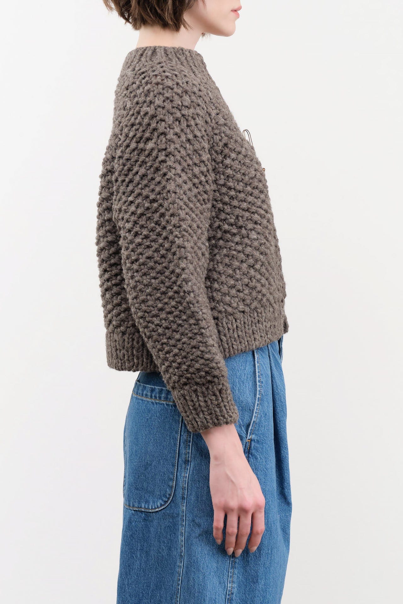 Ichi Antiquities Apparel Womens Sweaters Wool Hand Knit Cardigan Gray / One Size