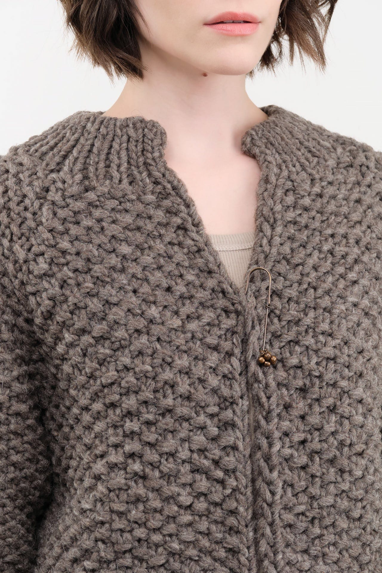 Ichi Antiquities Apparel Womens Sweaters Wool Hand Knit Cardigan Gray / One Size
