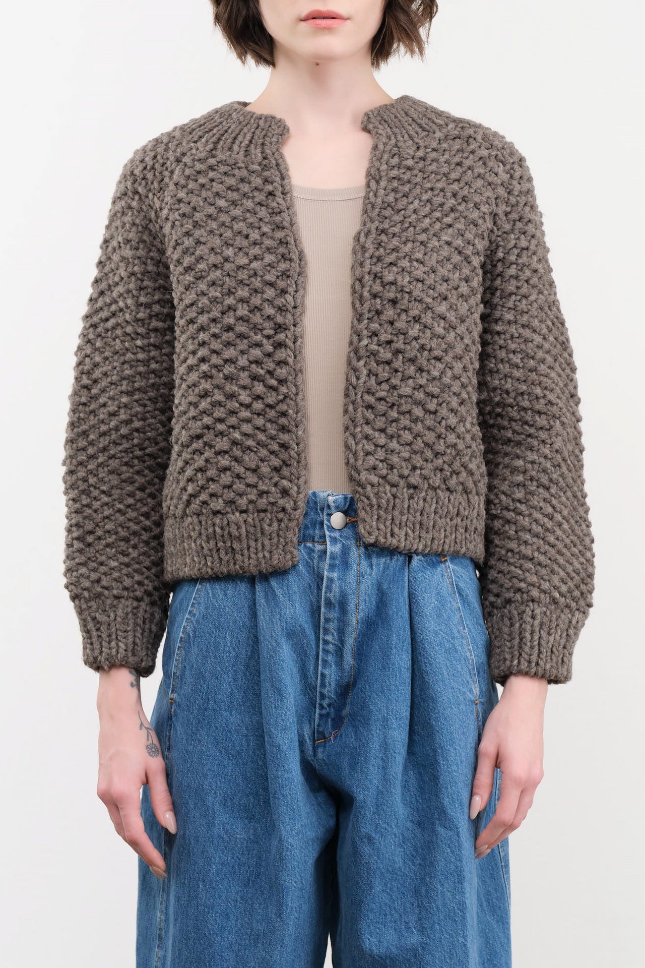 Ichi Antiquities Apparel Womens Sweaters Wool Hand Knit Cardigan Gray / One Size