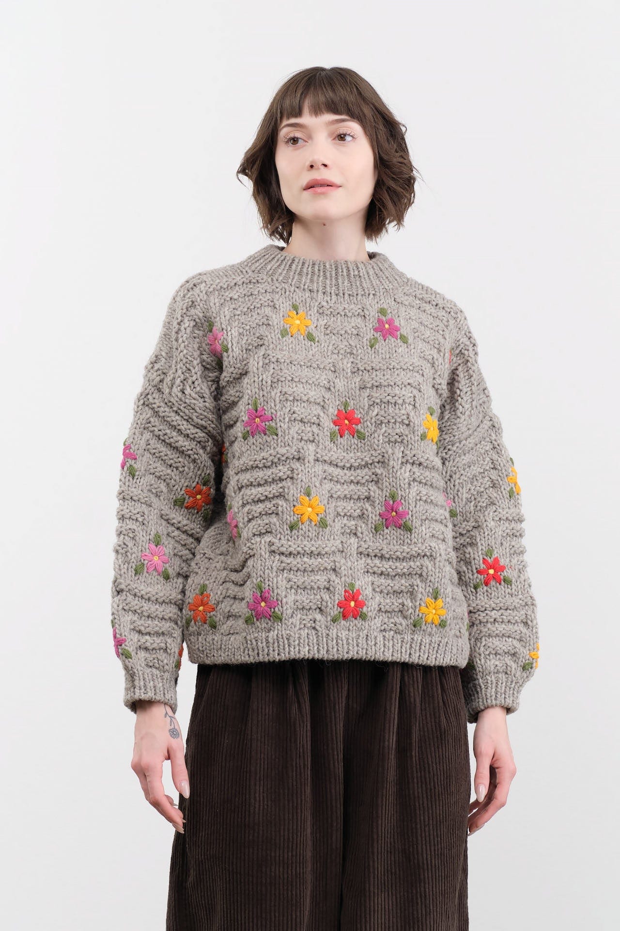 Ichi Antiquities Apparel Womens Sweaters Wool Hand Knit Pullover Gray / One Size