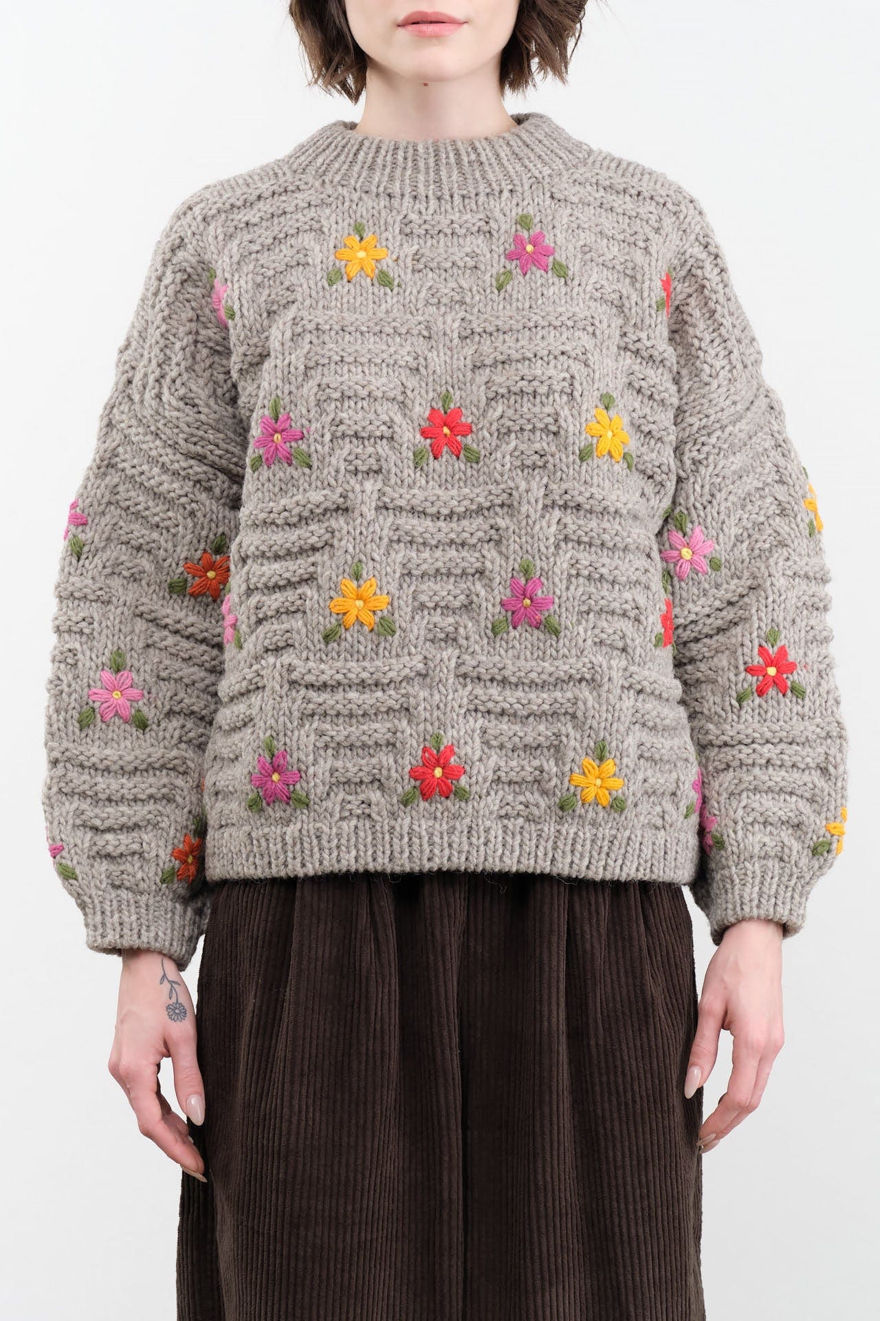 Ichi Antiquities Apparel Womens Sweaters Wool Hand Knit Pullover Gray / One Size