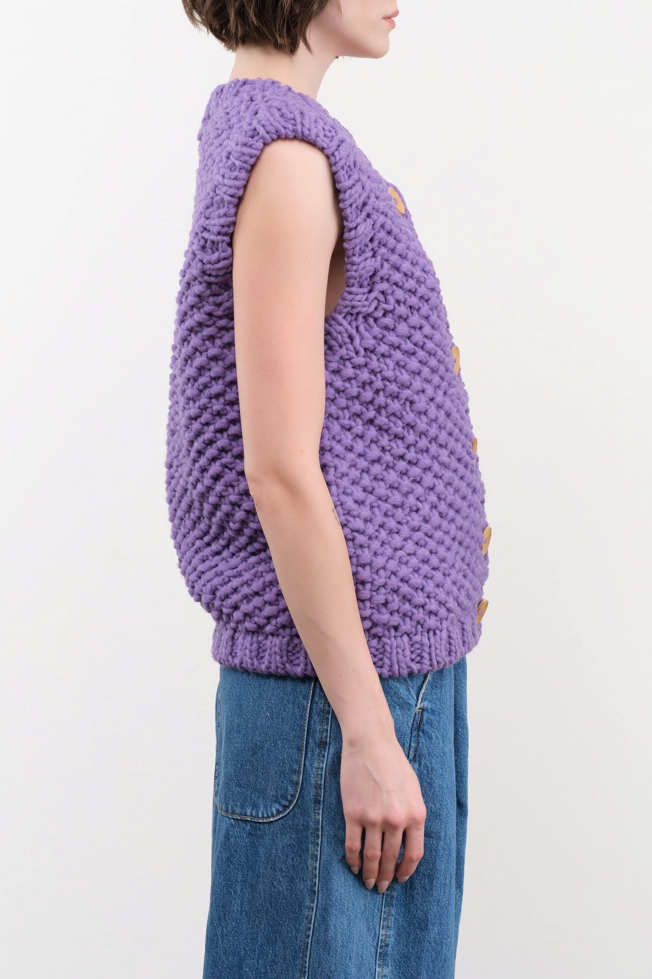 Ichi Antiquities Apparel Womens Sweaters Wool Hand Knit Vest Purple / One Size