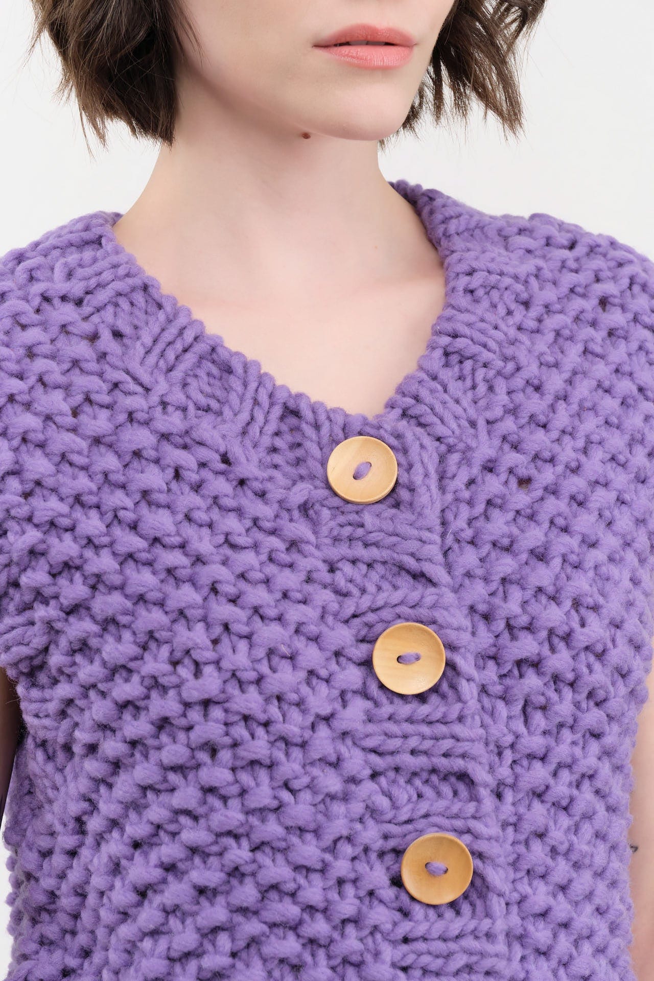 Ichi Antiquities Apparel Womens Sweaters Wool Hand Knit Vest Purple / One Size