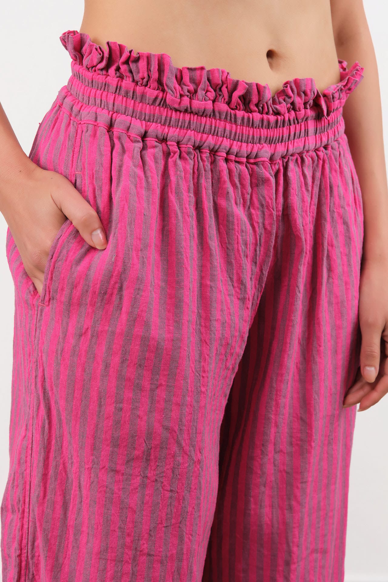 Ichi Antiquities Apparel Womens Pants Woven Stripe Pants Pink / One Size
