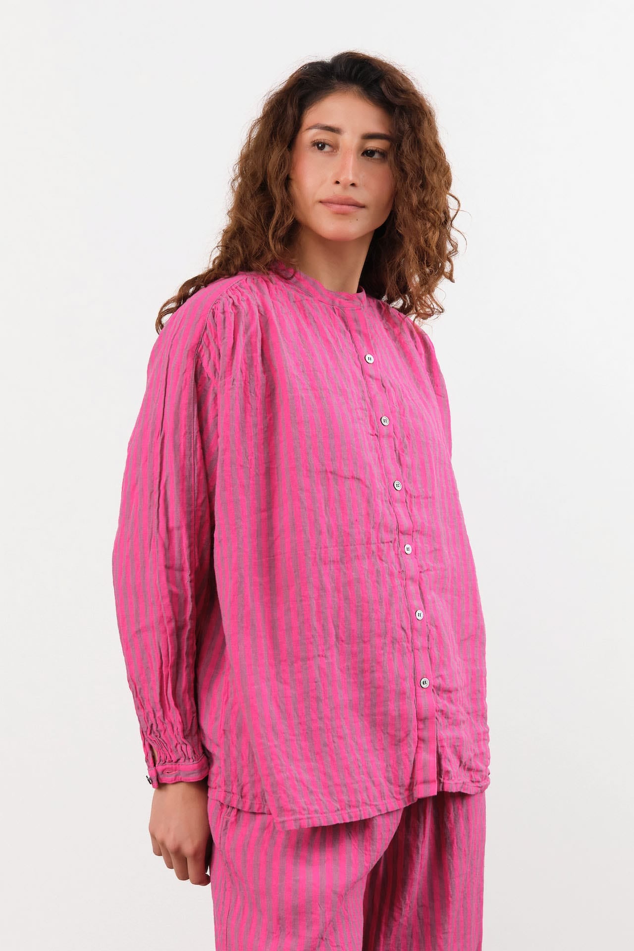 Ichi Antiquities Apparel Womens Blouses Woven Stripe Shirt Pink / One Size
