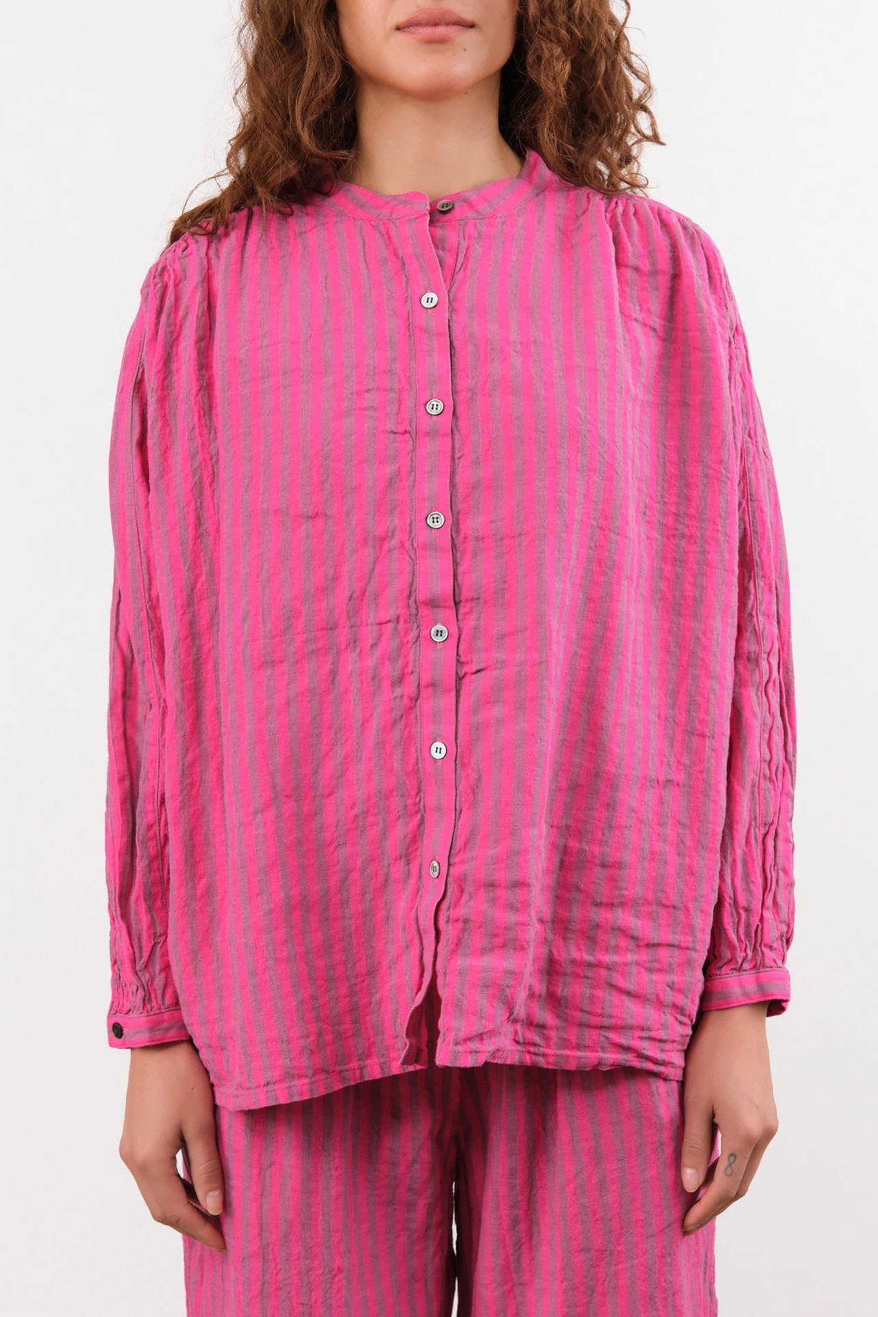 Ichi Antiquities Apparel Womens Blouses Woven Stripe Shirt Pink / One Size