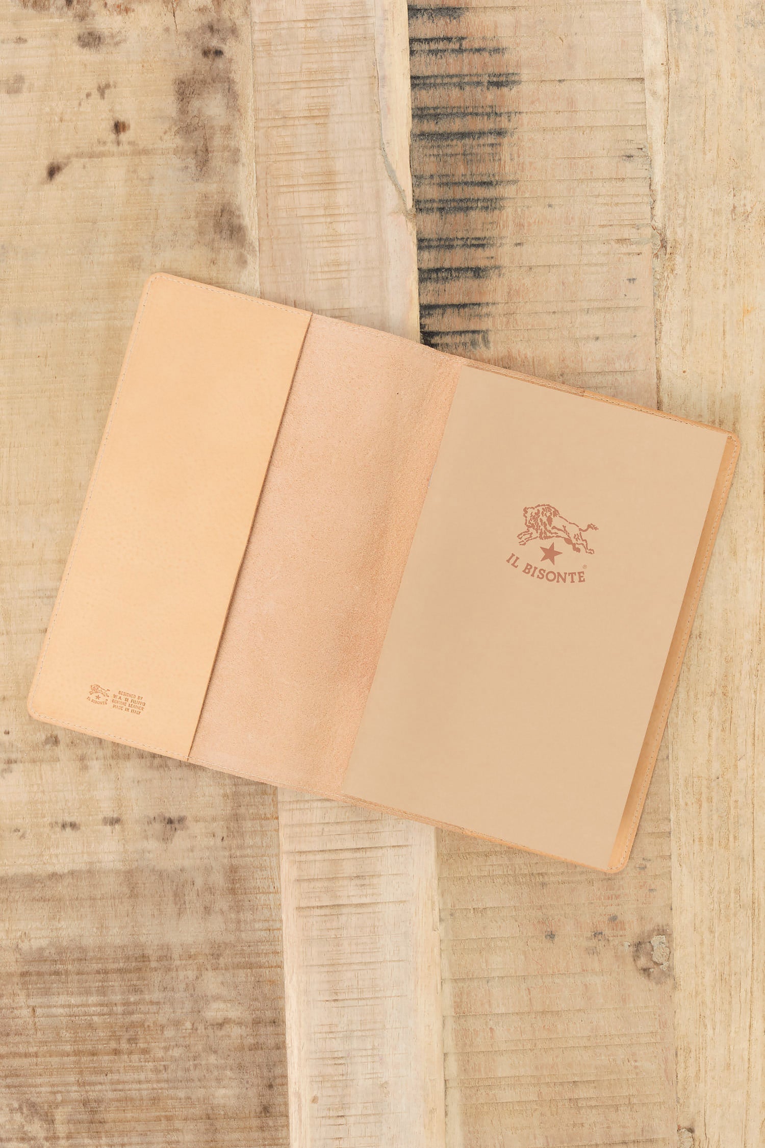 Il Bisonte Naturale Tan and Nero Black Italian Leather Classic Notebook