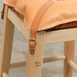 Il Bisonte Leather and Wood Small Cowhide Stool with Pillow in Light Naturale Tan