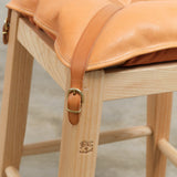 Il Bisonte Leather and Wood Small Cowhide Stool with Pillow in Light Naturale Tan