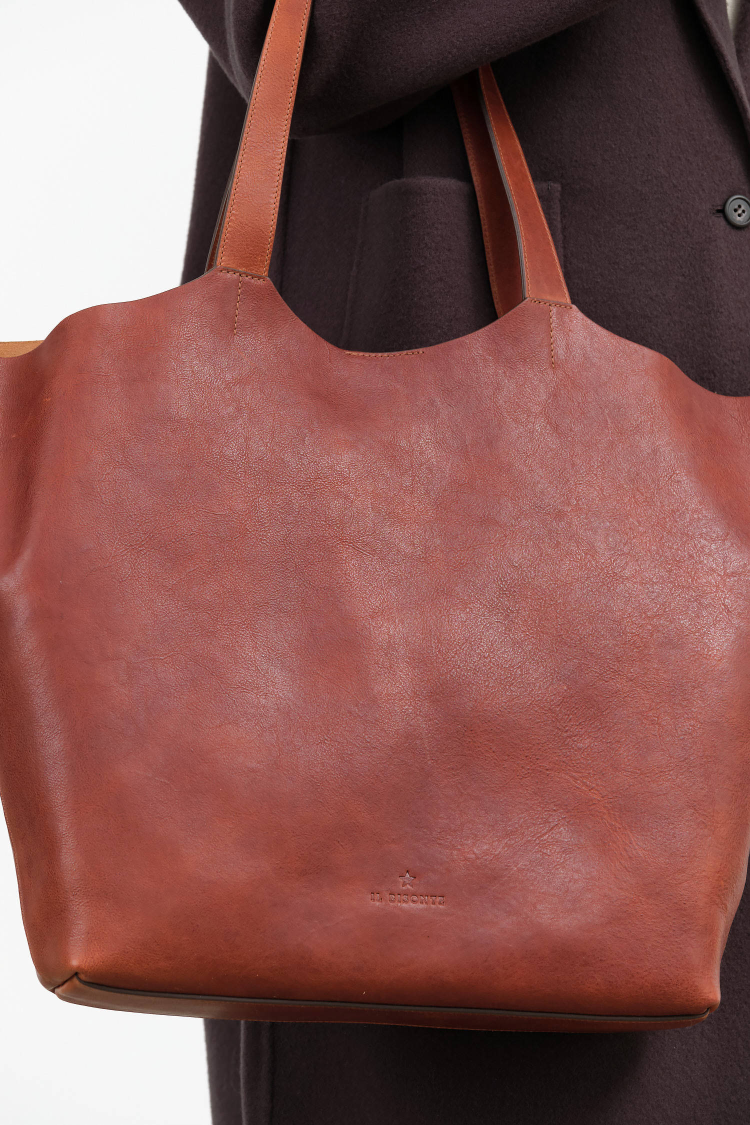 Italian Leather Le Laudi Tote Bag in Seppia Brown by Il Bisonte Designer Brand